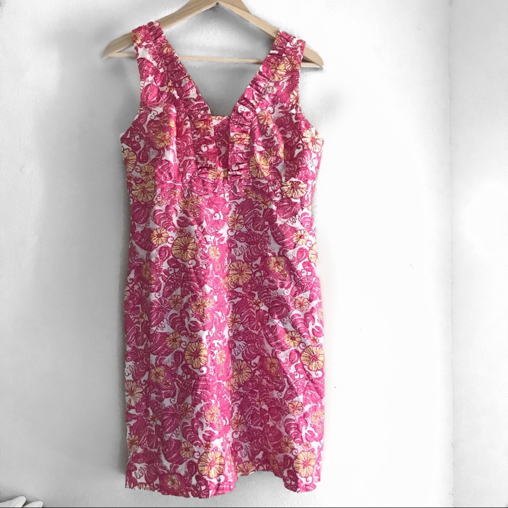 Lily Pulitzer pink ruffle halter dress